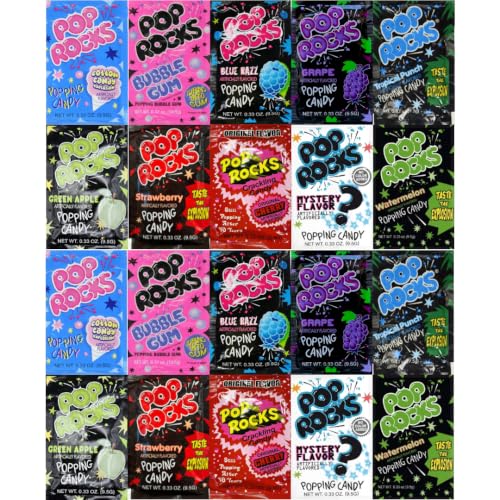 Variety Pack Pop Rocks Popping Candy - 20 Count, 0.33 oz Bags - 10 Assorted Flavors, 2 Packs Each - Individually Wrapped - Personal Care
