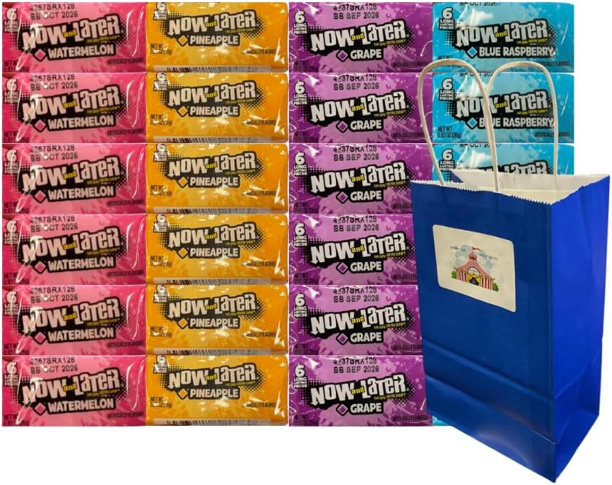 Assorted Fruit Candy - 24 pack(6pk Per Flavor)- Blue Raspberry, Grape, Pineapple, Watermelon - Individually Wrapped