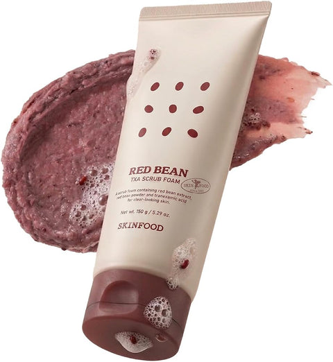 Skinfood Red Bean Scrub Foam Cleanser, Korean Exfoliating Face Wash with Red Bean Granules, Deep Cleansing & Smooth Skin Texture Care, Tranexamic acid, Vegan, 150g/5.29 oz