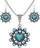 BIG TOP DEALS USA Turquoise Jewelry Flower Heart Pendant Vintage Necklace and Earring Set  - Image 1