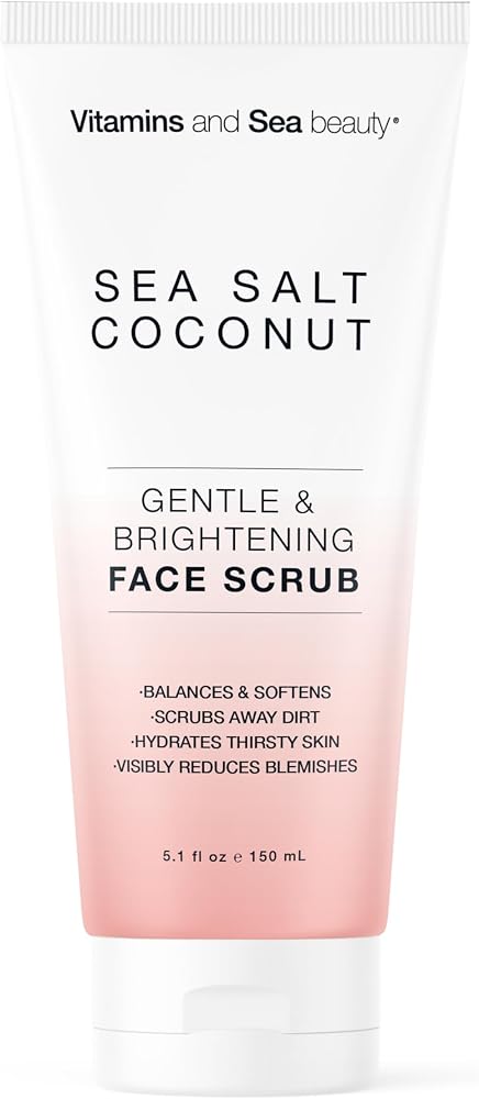 Gentle & Brightening Face Scrub with Sea Salt & Coconut – Exfoliates, Hydrates & Reduces Blemishes – Balancing Facial Cleanser for All Skin Types – 5.1 fl oz