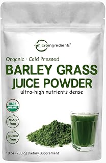 Micro Ingredients Organic Barley Grass Juice Powder, 10 Ounce, Cold Pressed, US Grown, Immune Vitamin, Fibers, Minerals, Antioxidants and Protein, Vegan