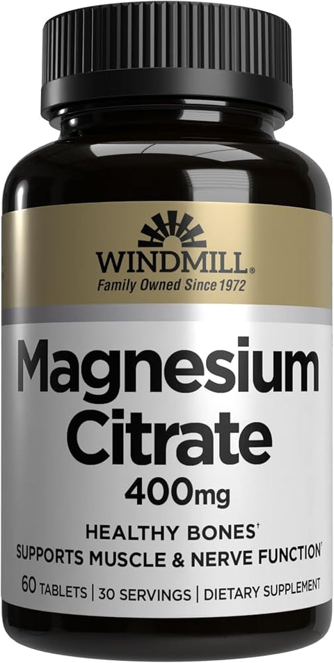 Windmill Natural Vitamins Magnesium Citrate 400 mg, Immune Support, Supports Healthy Heart, 60 Count, 30 Servings