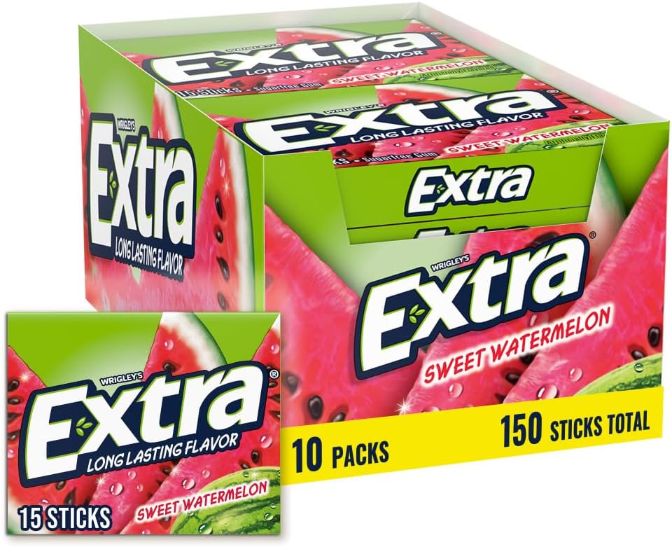 Extra Gum Sweet Watermelon Sugarfree Bulk Chewing Gum, 15 Count, 10 Pack - Personal Care