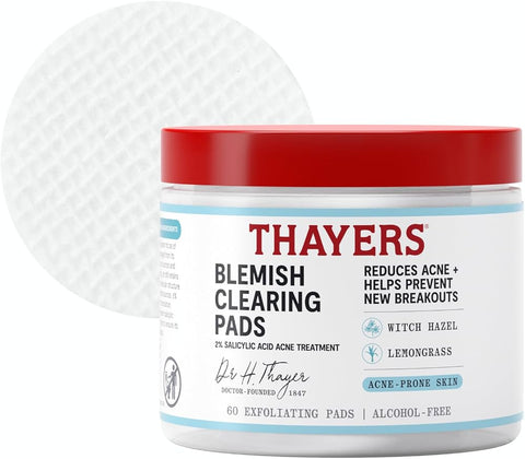 THAYERS Blemish Clearing Acne Pads, Salicylic Acid Acne Treatment, 60 Ct