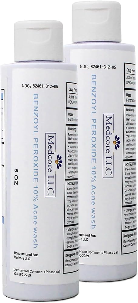Medcore Benzoyl Peroxide 10% Acne Wash Cleanser 5 Oz (Pack of 2) - Personal Care