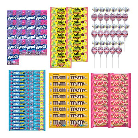 Big TOP DEALS USA 100 Piece Assorted Candy Party Pack – Variety Bundle with Nerds, Sour Patch Kids, Blow Pops, Nerds Rope, M&M'S Peanut & Twix Cookie Dough – Individually Wrapped