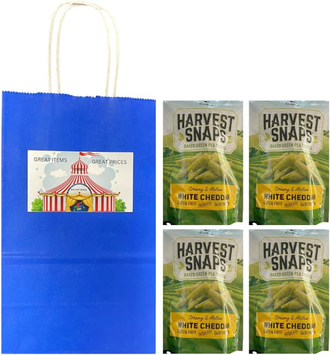 Big Top Deals USA Blue Paper Bag with Harvest Snaps Veggie Chips White Cheddar (3oz Bags) – 4-Pack Custom Bundle