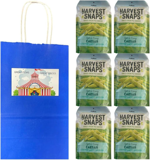 Big Top Deals USA Blue Paper Bag (5.25x3.2x8) with Snaps Veggie Chips Caesar 6-Pack – Custom Bundle Pack