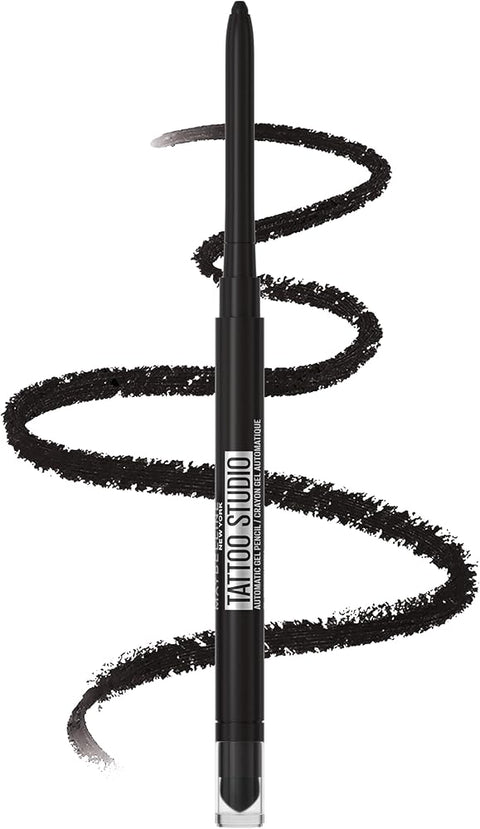 Maybelline Tattoo Studio Automatic Gel Pencil Waterproof Eyeliner, Blendable, Smudge Resistant, Matte Eyeliner For Up To 36HR Wear, Pitch Black (Smokey Black), Packaging May Vary