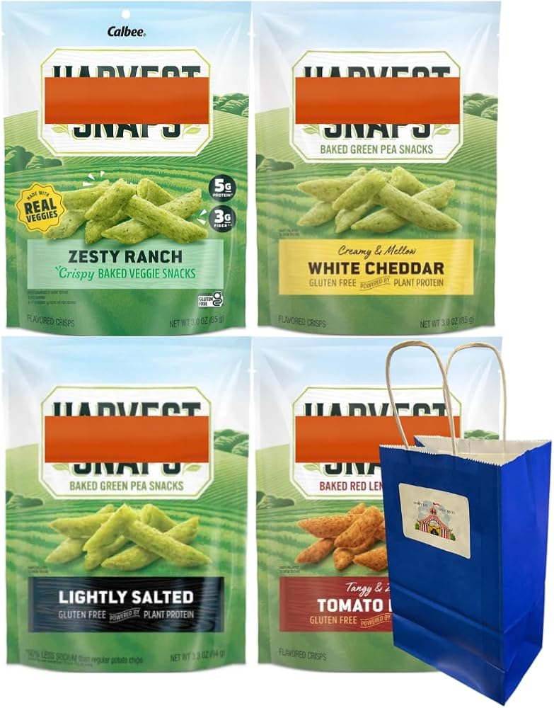Big Top Deals USA Veggie Chips Snack Custom Bundle – 4 Flavors in Blue Paper Bag (5.25x3.2x8 in) – Lightly Salted, Tomato Basil, White Cheddar, Zesty Ranch – 4-Pack