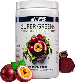 Super Greens Beet Infused Superfood Powder – Organic Green Superfoods, Protein, Antioxidants & Probiotics, Supports Healthy Blood Pressure, Digestion & Energy Boost – (Passion Fruit, 30 Servings)