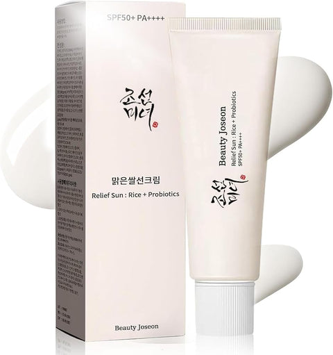 Relief Sun Organic Korean sunscreen SPF50+, PA++++ Riceand Probiotics | Korean Skin Care Solution for All Skin TypesNourishing Skin Protection and UV Def