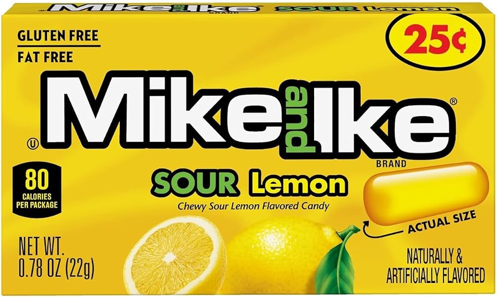 Mike and Ike Sour Lemon Chewy Candy, Tangy & Sweet, Perfect for Parties, Snacking, and Sharing, 0.78 Oz (Pack of 24)