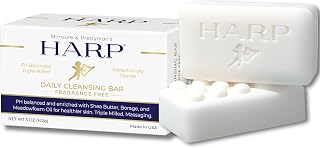 Harp® FRAGRANCE FREE Body Wash Bar – pH Balanced (5.0–6.0) Syndet Cleanser, No Lye, Non-Comedogenic, Gentle for Sensitive & Dry Skin, With Shea Butter & Borage Oil. 5oz Bars