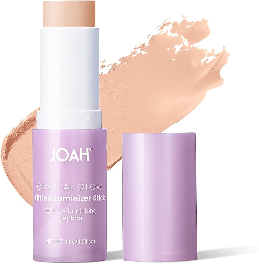 JOAH Crystal Glow Tinted Luminizer Stick, Multitasking Korean Makeup Highlighter and Bronzer Stick, Customizable Formula for a Natural Glow, Peptide Infused, Medium with Warm Undertones