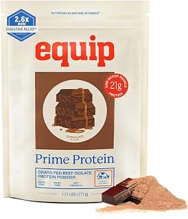 Equip Prime Chocolate Protein Powder - Gut-Friendly, No Sugar Protein Shake Powder with Grass-Fed Beef & Natural Collagen - Rich & Creamy Mix - 21g Per Serving - Whey & Dairy-Free (30 Scoops)