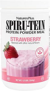 NaturesPlus SPIRU-TEIN, Strawberry - 1.2 lb - Plant-Based Protein Shake - Non-GMO, Vegetarian, Gluten Free - 16 Servings