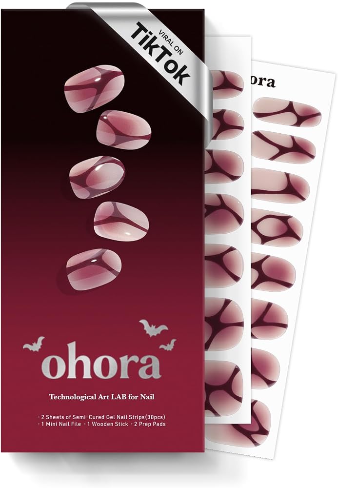 ohora Semi Cured Gel Nail Strips (N Peach Latte) - Pink, Jelly, Works with Any UV/LED Lamps, Salon-Quality, Long Lasting, Easy to Apply & Remove - Includes 2 Prep Pads, Nail File & Wooden Stick