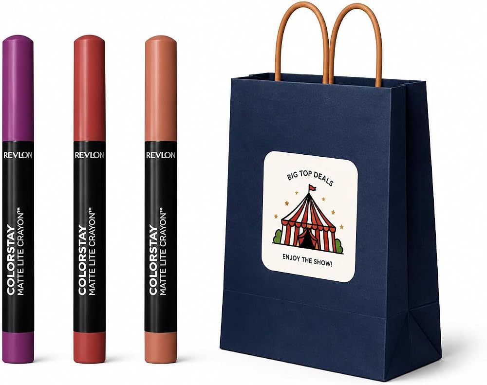 3-Piece Matte Lip Crayon Revlon Gift Set - Nude, Pink & Mauve Rose Shades, Long Lasting Velvet Lipstick Makeup Bulk Pack for Women, White Office Party Game Prize & Secret Santa Stocking Stuffer