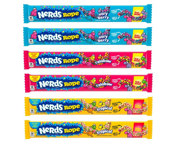 Nerds Rope Variety Bundle (Pack of 6) 2 of Each Rainbow, Tropical and Very Berry