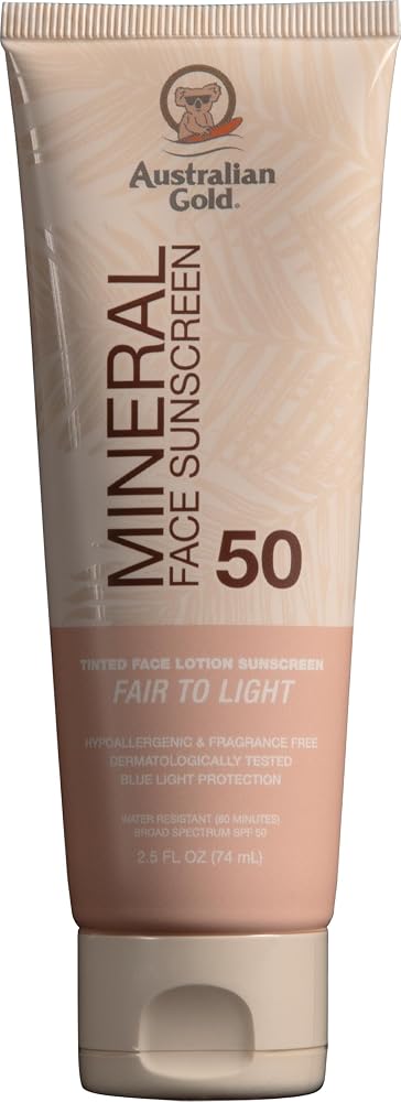 Australian Gold Tinted Mineral Face Sunscreen SPF 50 | Fair to Light Tint - Personal Care