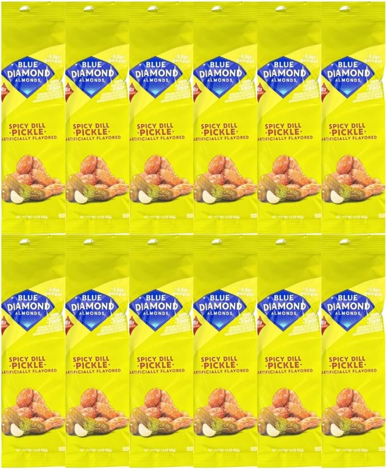 Diamond Almonds Spicy Dill Pickle Flavored Almonds, 1.5 oz Bags, 12 Pack