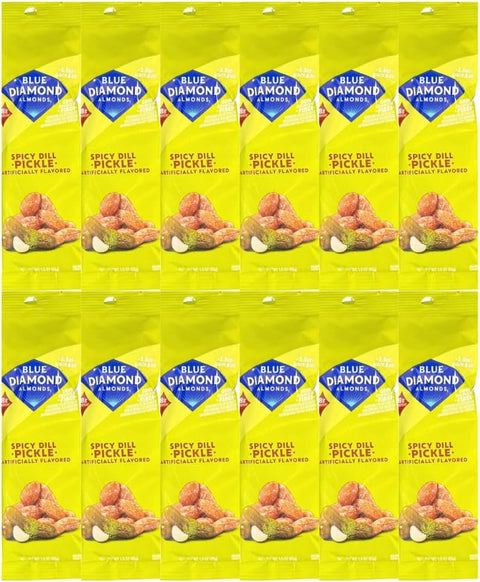 Diamond Almonds Spicy Dill Pickle Flavored Almonds, 1.5 oz Bags, 12 Pack