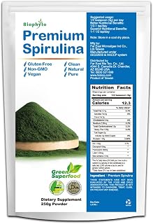 Spirulina Powder 250g - 83 Days Supply, Enriched Vitamins, B12 - Green Superfood, Vegan, Non-GMO, Gluten-Free, Non-Irradiated - Boosts Energy, Supports Immunity.