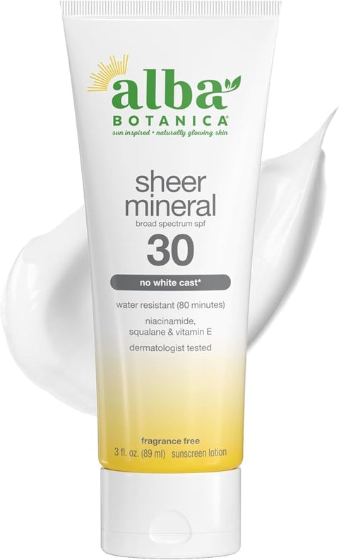 Alba Botanica Sunscreen Lotion, Sensitive Mineral, SPF 30, Fragrance Free, 3 oz - Personal Care