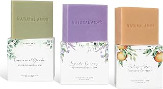 Natural Amor Handmade Soap Bar Set 3 Pk, Made with Natural Ingredients, No Harsh Chemicals, Soap Gift Sets for Women, Handcrafted Atisan Soaps, 3.5oz each