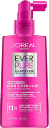 L'Oreal Paris Sulfate Free Iron Sleek Coat, Anti-Frizz Hair Treatment Spray with Heat Protection & Humidity Protection, Semi-Permanent Smoothing, Suitable for Color-Treated Hair, EverPure, 5.1 fl oz