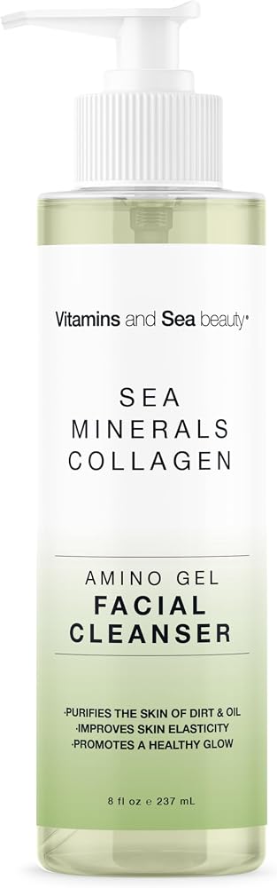 Amino Gel Facial Cleanser with Sea Minerals & Collagen – Radiance, Oil Control, and Elasticity – Vegan, Paraben-Free, 8 fl oz - Personal Care