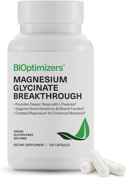 BIOptimizers Magnesium Glycinate 350mg, L-Theanine, Sleep Support, 100 Caps