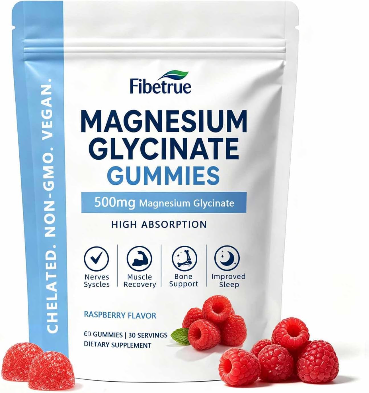 Magnesium Glycinate Gummies 500mg – Muscle & Nerve Support, 60 Gummies
