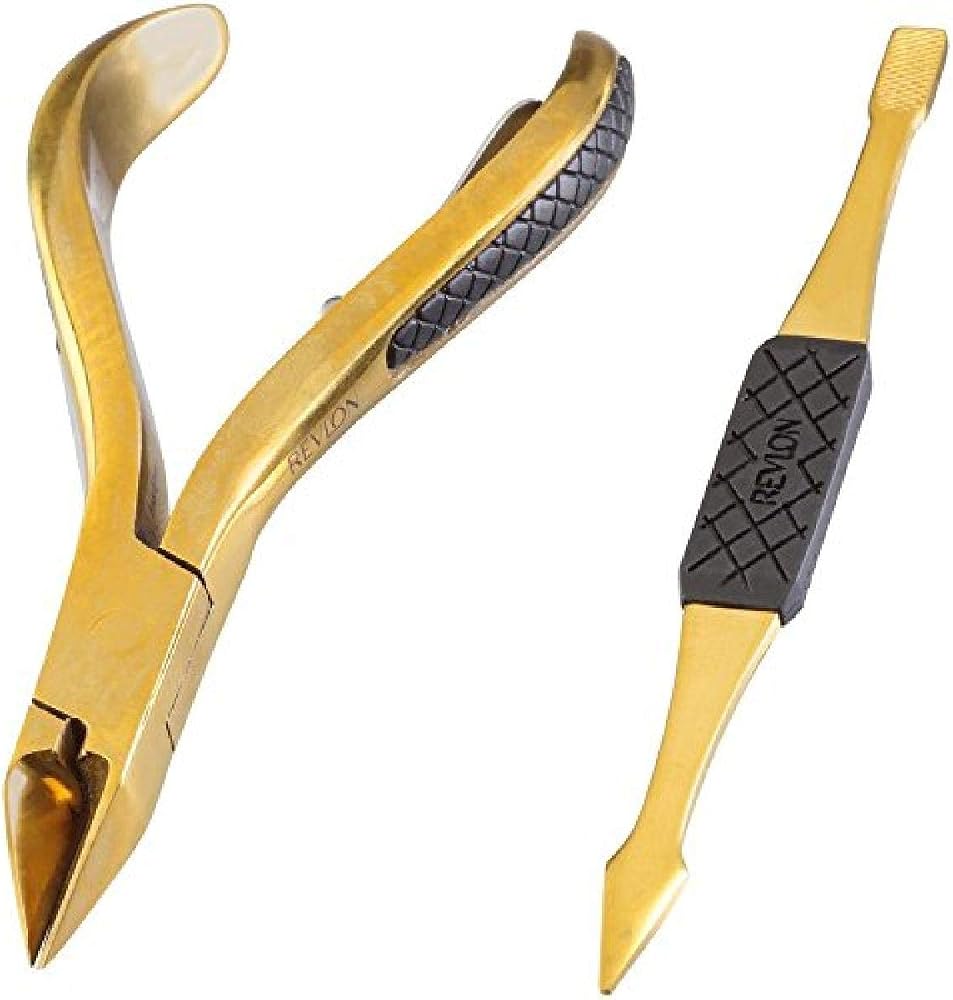 Revlon Gold Series Ingrown Away Set, includes Toenail Nipper and Dual Ended Toenail Tool, Titanium Coated for Maximum Durability