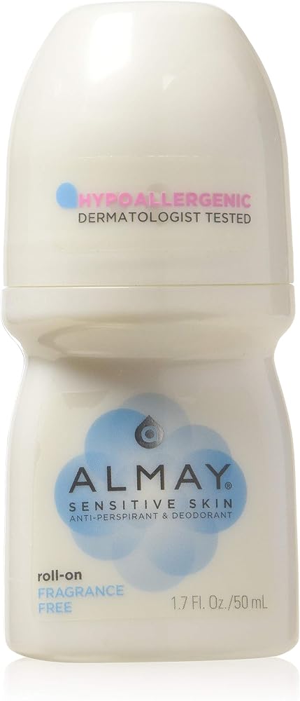 Almay Anti-Perspirant & Deodorant, Sensitive Skin, Roll-On, Fragrance Free, 1.7 Fl Oz (Pack of 6)