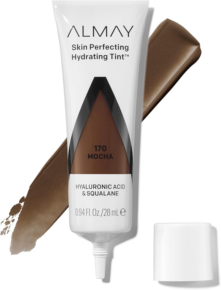 Almay Hydrating Liquid Foundation Tint, Lightweight with Light Coverage, Naturally Dewy Finish, Hypoallergenic, Dermatologist TestedFragrance Free, 170 Mocha, 0.94 fl oz.