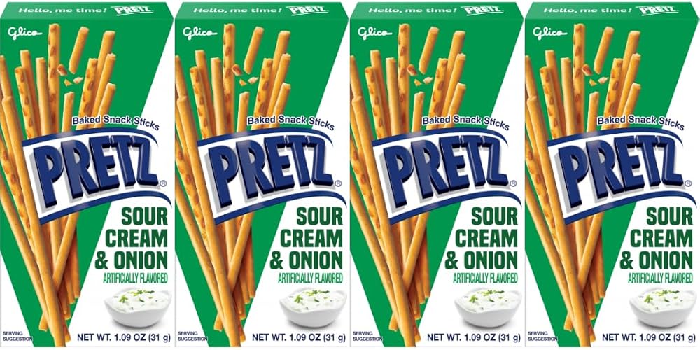 Baked Snack Sticks Sour Cream & Onion 1.9 oz 4 Pack, Crunchy Pretzel Sticks, Biscuit Snack, Lunchbox Treats, Individually Boxed