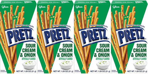 Baked Snack Sticks Sour Cream & Onion 1.9 oz 4 Pack, Crunchy Pretzel Sticks, Biscuit Snack, Lunchbox Treats, Individually Boxed