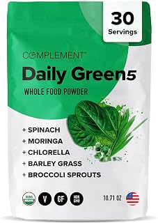 Complement Daily Greens Powder, Super Greens Powder Superfood- Wholefoods, Organic Chlorella Powder, Barley Grass Juice Powder, Broccoli Sprouts- Immune Support, Brain Health, Metal Detox- 30 Servings