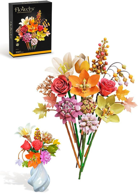 Creative Building Block Flowers Bouquet Set, Compatible with LEGO Botanicals Flowers Series. Men & Women. Great Birthday Gift, Elegant Centerpiece for Home, Bedroom, Office Shelves & desks