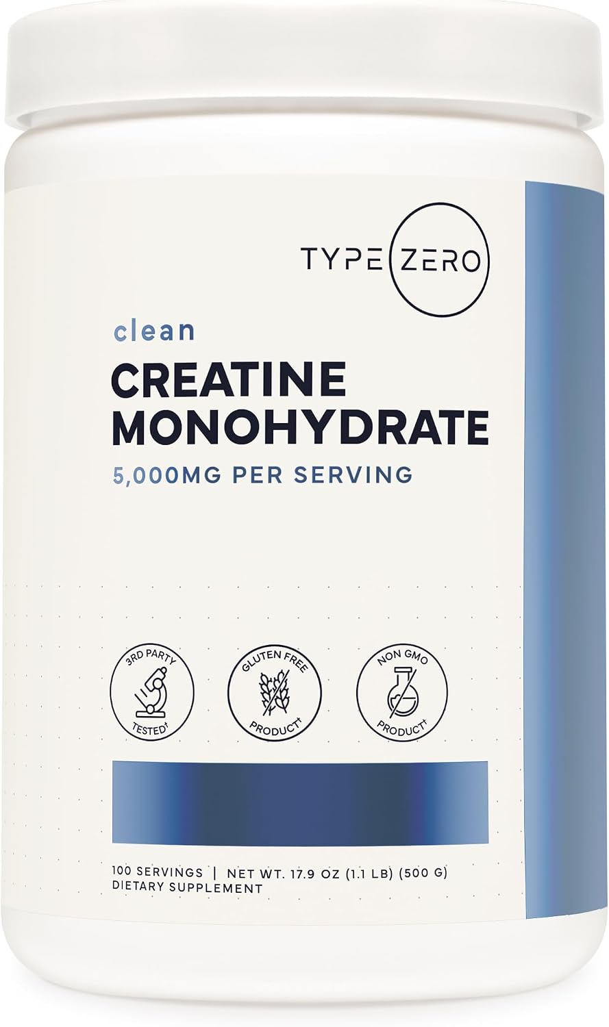 Type Zero Creatine Monohydrate Powder (Unflavored) 500 Grams, Micronized