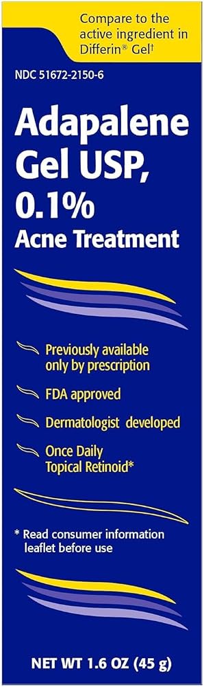 TARO Adapalene 0.1% USP Gel, Paraben Free, Retinoid Acne-Prone Facial Treatment for Sensitive Skin, Prescription Strenght (1.6 Oz)