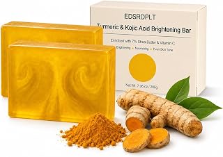 Kojic Acid & Turmeric Soap Bar - Hand-Swirled Aesthetic with Visible Turmeric & Vitamin C, Brightening Cleanser for Uneven Skin Tone, Face & Body Wash with Shea Butter & Glycerin, 2Bars/3.53 oz