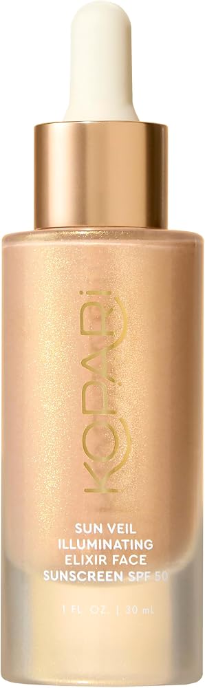 Kopari Sun Veil Illuminating Elixir Face Sunscreen SPF 38 | Lightweight Face Sunscreen with Shea Butter & Mica | Buildable Mineral SPF, Radiant Golden Glow Finish