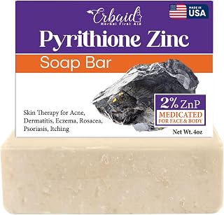 Pyrithione Zinc Soap Bar for Face & Body, 4oz | 2% ZnP Bar Soap Skin Repair Cleanser for Acne, Rosacea, Eczema, Dermatitis, Psoriasis, Itching | Cleansing, Calming Zinc Facial Wash Made in USA