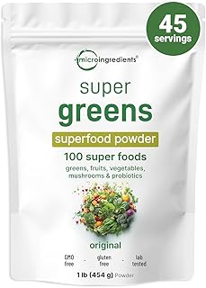 Micro Ingredients Super Greens Powder, 100 Superfoods, Green Drink Mix, 1lb