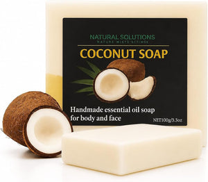 Natural Solutions N.M.S. unscented Coconut Soap Bar for Face & Body, Handmade Moisturizing Soap with Coconut Oil, Gentle Cleanser for Dry & Sensitive Skin, for daily hydration.