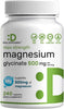 Max Strength Magnesium Glycinate 500mg Per Serving, 240 Capsules | 100% Chelated for Easy Absorption | Essential Mineral Supplement for Muscle, Sleep, & Heart Health
